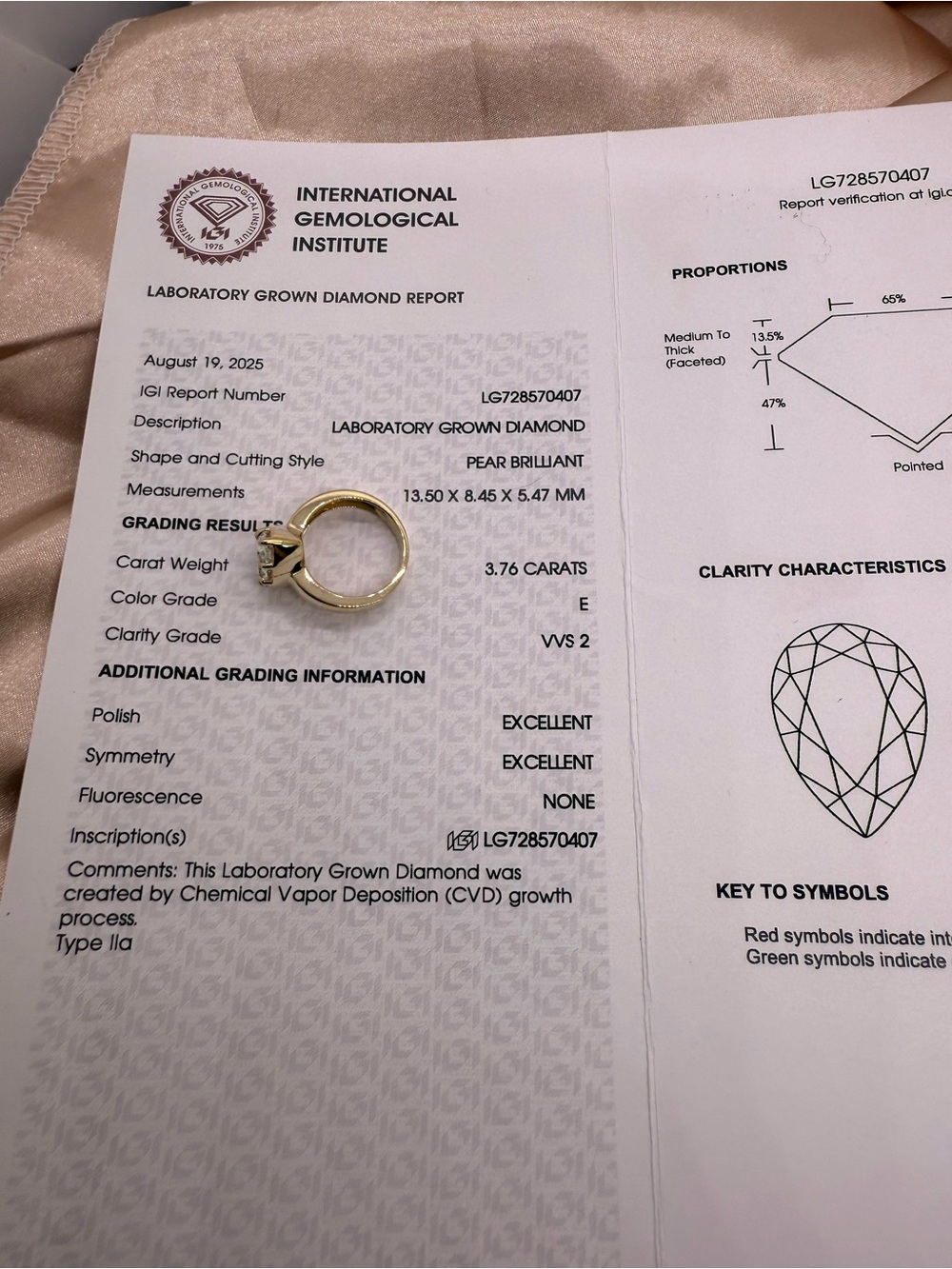 3.57 carat E VVS2 chubby pear on a wide band diamond engagement ring - Picture 9 of 14